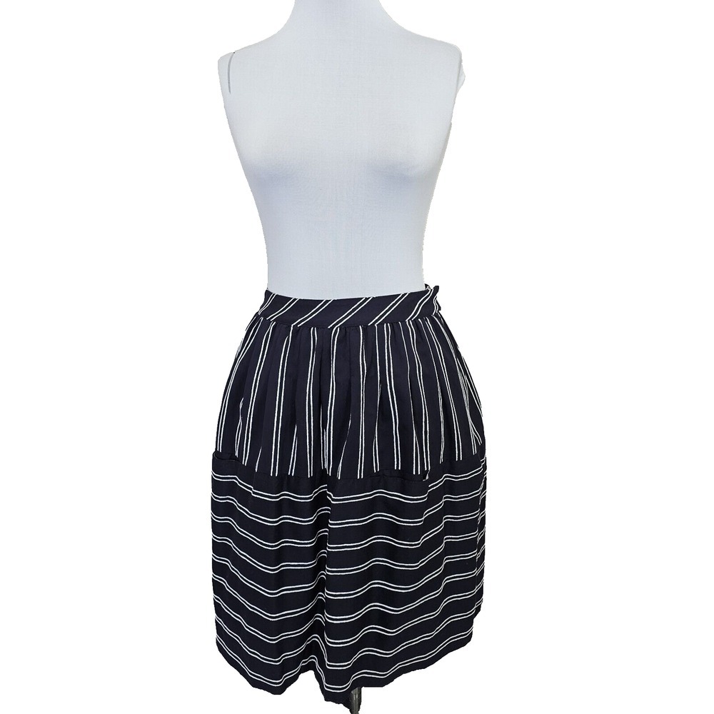Maeve‎ X Anthropologie 6 Navy White Striped Pocket High Waisted Full Skirt